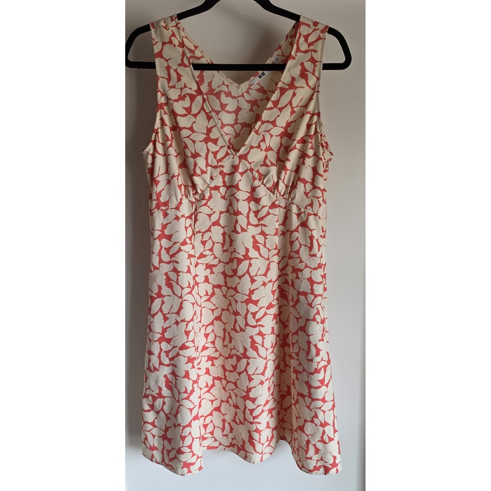 Uniqlo Sleeveless Midi Dress Women M Floral V-Neck Red White Sundress Gown